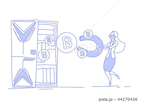 Businesswoman holding magnet pulling bitcoin successful mining concept virtual crypto currency Businesswoman holding magnet pulling bitcoin successful mining concept virtual crypto currency 44270436