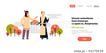 native american indian couple celebrating thanksgiving day concept woman holding turkey man lady 44270638