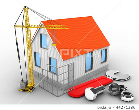 3d illustration of house  with wrench and crane 44271236