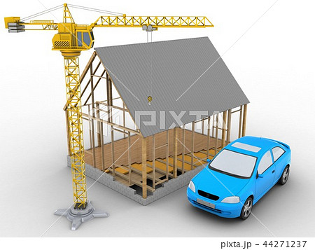 3d illustration of house  with car and crane 44271237