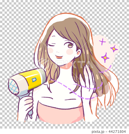 ドライヤーで髪を乾かす女性のイラスト素材