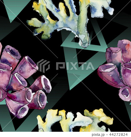 Colorful aquatic underwater nature coral reef. Seamless background pattern. 44272824