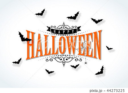 Happy Halloween vector illustration with typography lettering, flying bats and spider on white 44273225