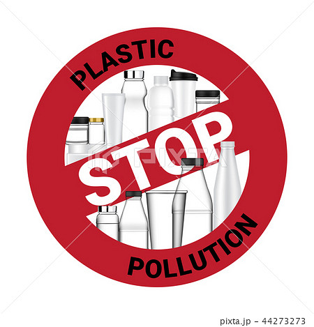 Realistic Bottle Ban Stop Using Plastic Pollutionのイラスト素材