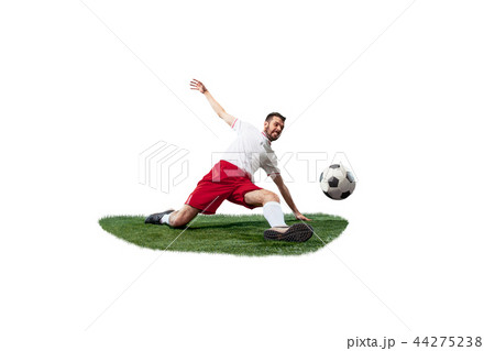 Football player tackling for the ball over white background Football player tackling for the ball over white background 44275238