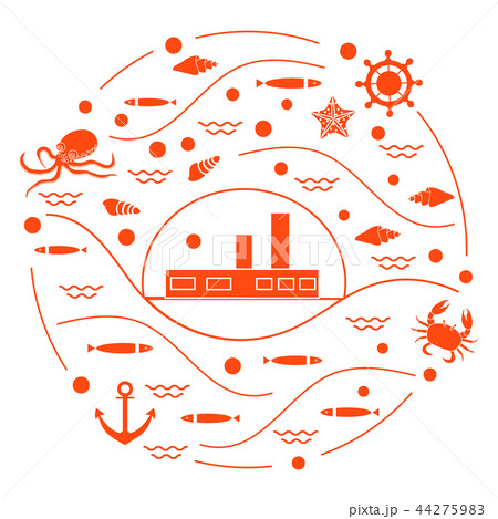 ship, octopus, fish, anchor, helm, waves, ship, octopus, fish, anchor, helm, waves, 44275983