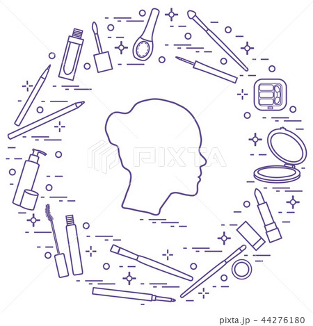 Silhouette of female head and various accessories Silhouette of female head and various accessories 44276180
