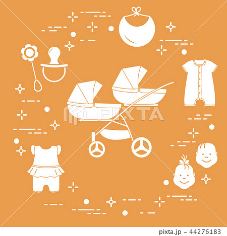 Stroller, twins, rattle, pacifier, bib, overalls 44276183