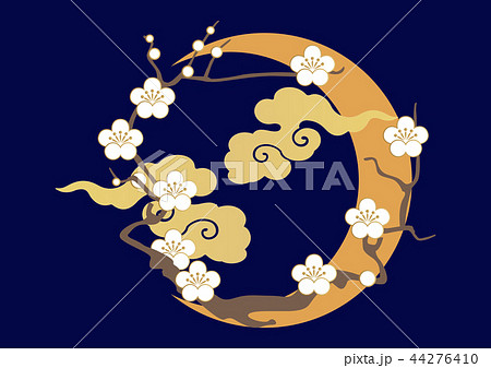 月と白梅のイメージ 新春の素材 和柄の梅 のイラスト素材