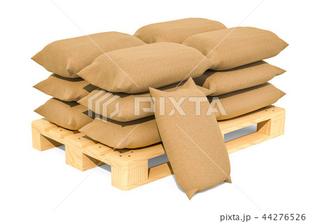 Sacks on the wooden pallet, 3D rendering Sacks on the wooden pallet, 3D rendering 44276526