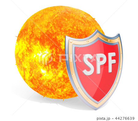 Sun with shield, SPF protect concept. 3D rendering 44276639
