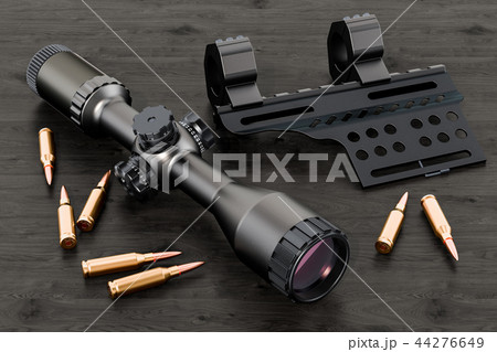 Telescopic sight, scope with bullets and mount 44276649