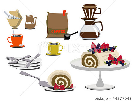 ブッシュドノエル ロールケーキのイラスト コーヒーとケーキの素材 のイラスト素材