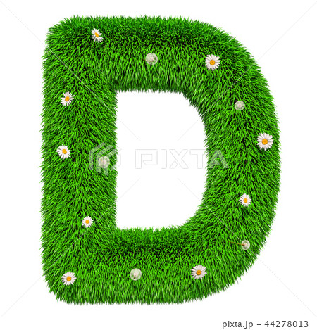Green grassy letter D with flowers, 3D rendering 44278013