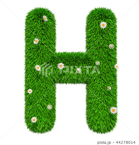 Green grassy letter H with flowers, 3D rendering 44278014