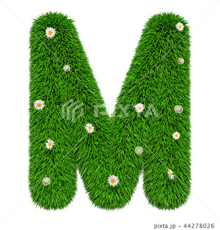 Green letter M from grass with flowers 44278026