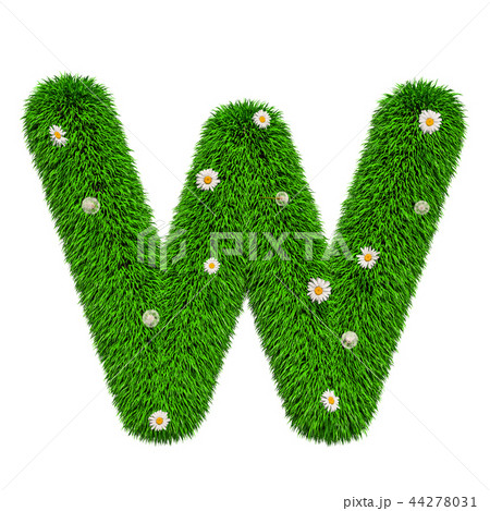 Green letter W from grass with flowers Green letter W from grass with flowers 44278031