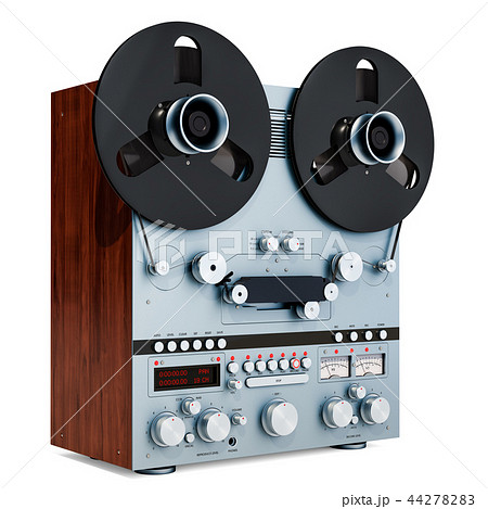 Retro reel-to-reel tape recorder closeup - Stock Illustration