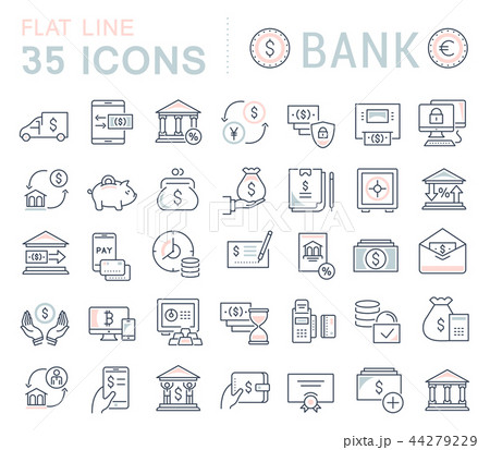 Set Vector Line Icons of Bank. Set Vector Line Icons of Bank. 44279229
