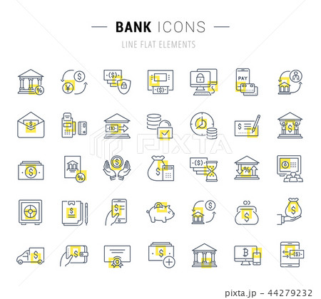 Set Vector Line Icons of Bank. Set Vector Line Icons of Bank. 44279232