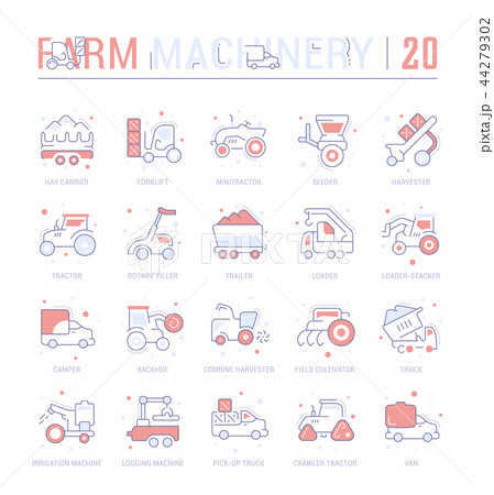 Set Blue Line Icons of Farm Machinery. Set Blue Line Icons of Farm Machinery. 44279302