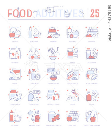 Set Blue Line Icons of Food Additives. 44279599