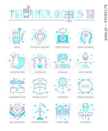 Set Vector Line Flat Icons of Future Technologies Set Vector Line Flat Icons of Future Technologies 44280178