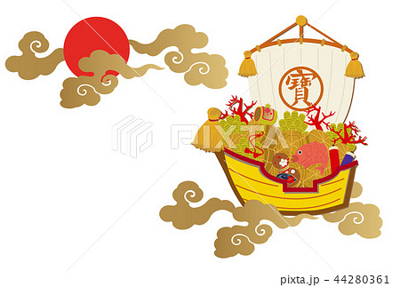 宝船のイラスト。新春縁起物。初夢のイメージ。 44280361