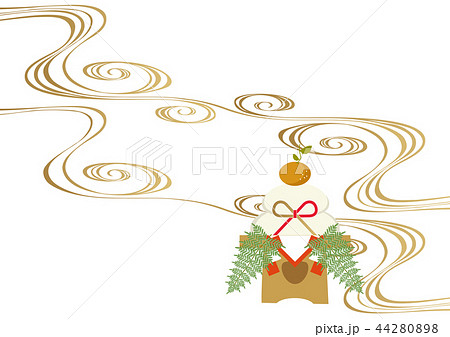 新年の縁起物。鏡餅のイラスト。お供え物。お正月のイメージ。和柄のデザイン。 44280898