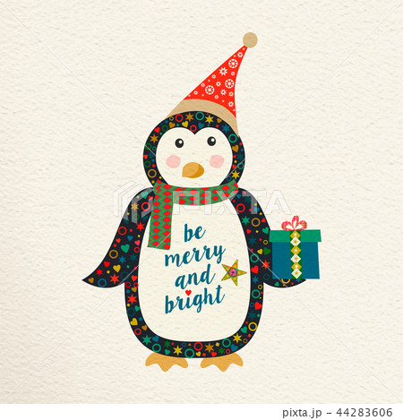Merry Christmas cute retro penguin greeting card 44283606