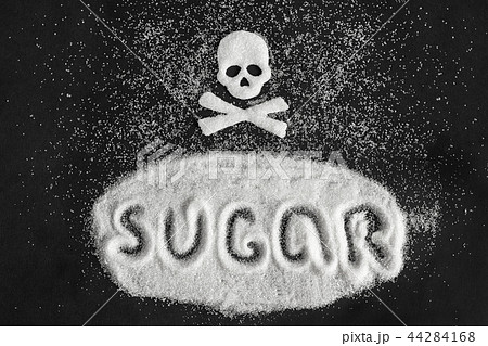 sugar and skull shape from sugar on black Concept 44284168