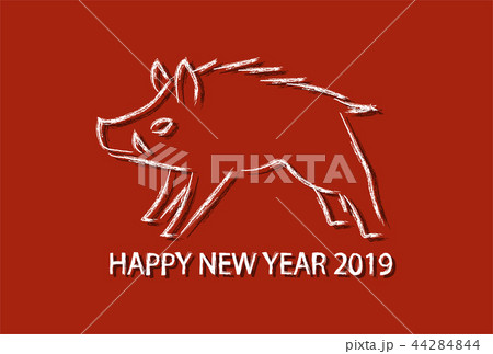 2019年 年賀状 亥年 いのしし 赤背景 44284844