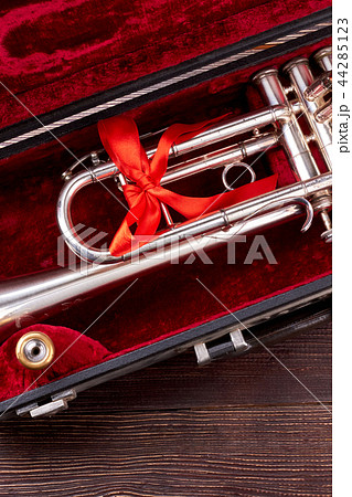 Trumpet or cornet in velvet case. Trumpet or cornet in velvet case. 44285123