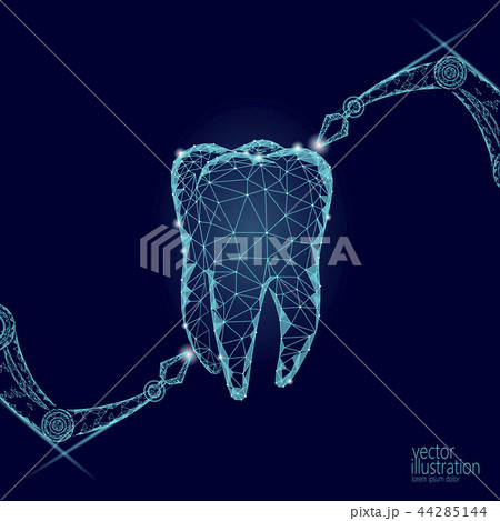 3d tooth innovation robot arm polygonal concept. Stomatology symbol low poly triangle abstract oral 44285144