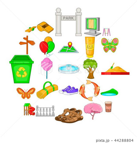 Urban park icons set, cartoon style 44288804