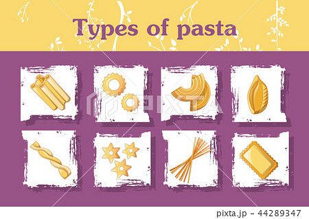 Types of italian pasta concept background, cartoon style 44289347