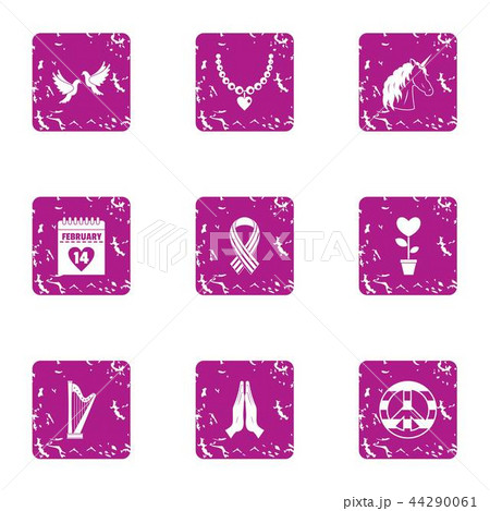 Gift february icons set, grunge style 44290061
