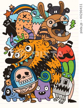 Cute Scary Halloween Monsters And Candyのイラスト素材