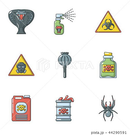 Toxin icons set, cartoon style 44290591