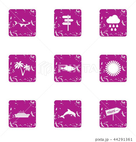 Sea walk icons set, grunge style 44291361