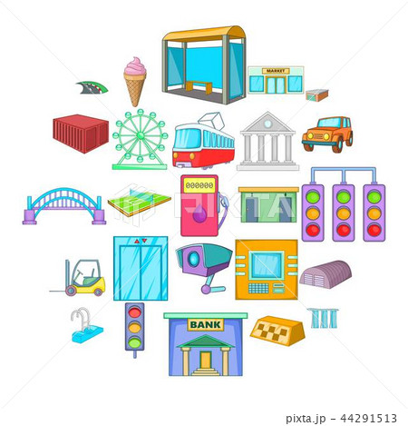 Urban entertainment icons set, cartoon style 44291513