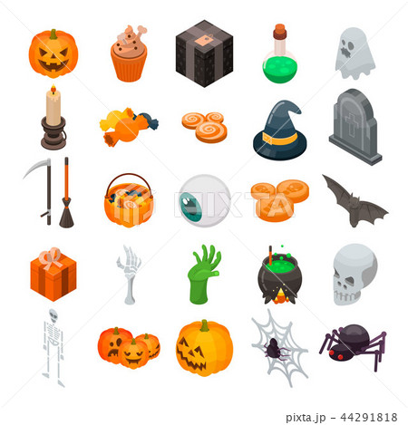 Halloween icon set, isometric style Halloween icon set, isometric style 44291818