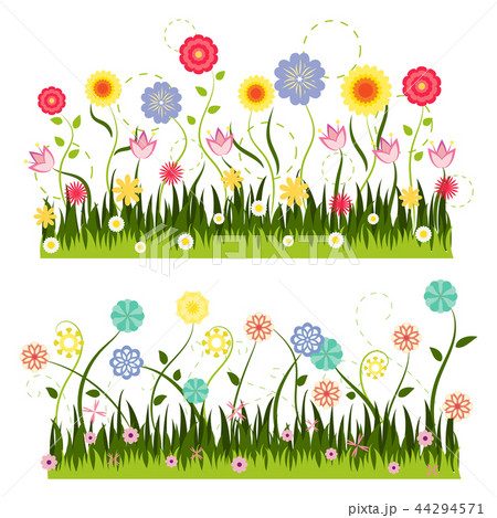 green grass and colorful flower vector 44294571