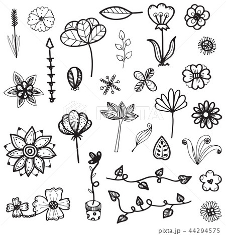 set of free hand drawing flower doodle vector 44294575