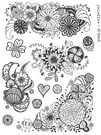Hand Drawing Doodle Flower Zentangle Art Designsのイラスト素材