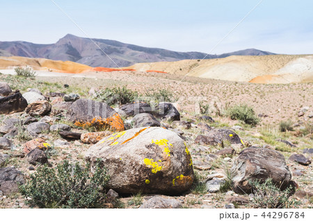 Rocky terrain. Mountains in the background 44296784