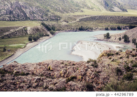 mountain river Katun confluence with river Chuya 44296789