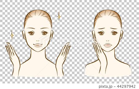 Face line 20s woman's face Front Smile and troubled face 44297942