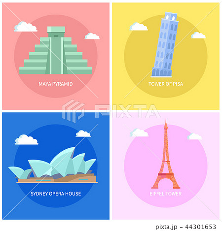 Maya Pyramid and Pisa Tower Vector Illustration Maya Pyramid and Pisa Tower Vector Illustration 44301653