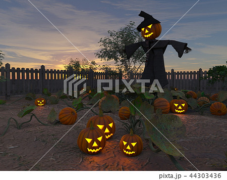 かぼちゃカカシとジャックオランタンのイラスト素材